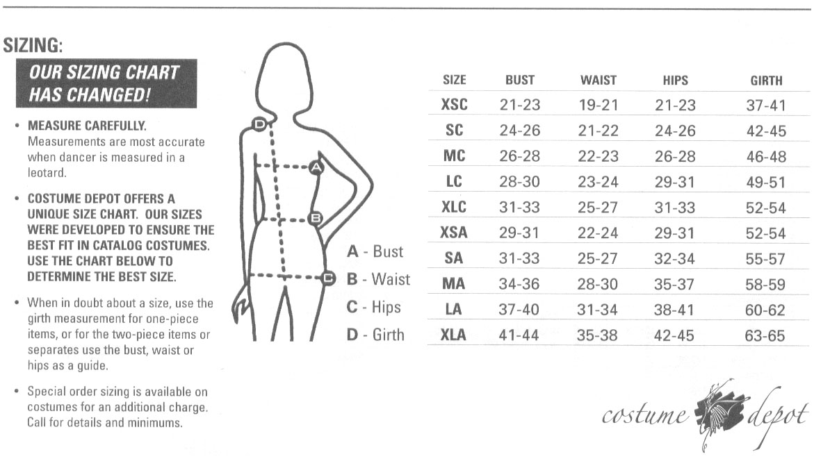 Costume Size Charts, 48% OFF | www.elevate.in